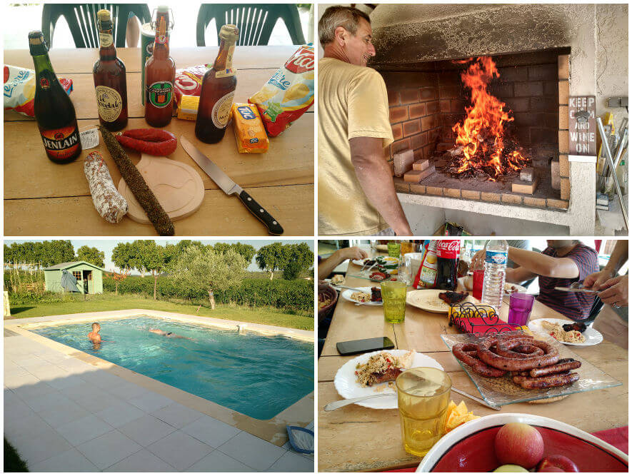 Photos de la pause. Barbecue, repas et piscine.