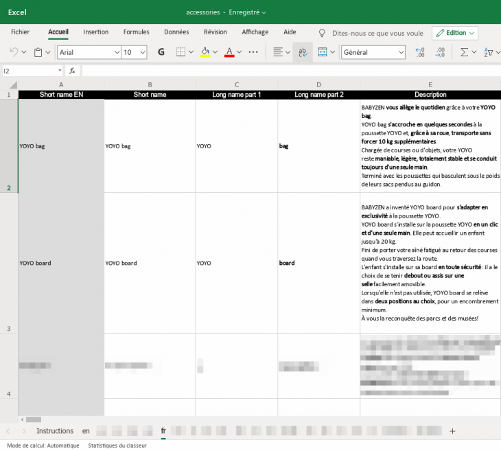 Capture d'écran d'un document Excel présentant des données à importer