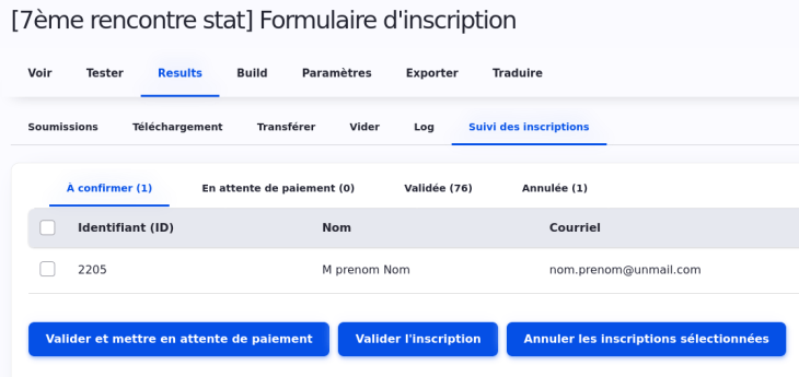 Exemple de l'interface custom du workflow